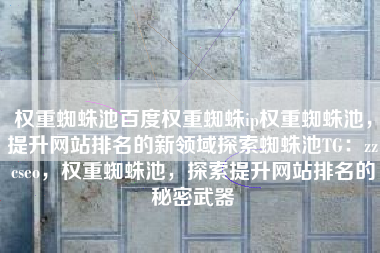 权重蜘蛛池百度权重蜘蛛ip权重蜘蛛池，提升网站排名的新领域探索蜘蛛池TG：zzcseo，权重蜘蛛池，探索提升网站排名的秘密武器