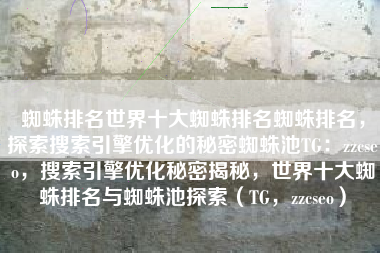 蜘蛛排名世界十大蜘蛛排名蜘蛛排名，探索搜索引擎优化的秘密蜘蛛池TG：zzcseo，搜索引擎优化秘密揭秘，世界十大蜘蛛排名与蜘蛛池探索（TG，zzcseo）