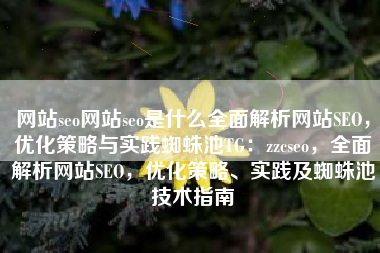 网站seo网站seo是什么全面解析网站SEO，优化策略与实践蜘蛛池TG：zzcseo，全面解析网站SEO，优化策略、实践及蜘蛛池技术指南