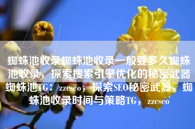 蜘蛛池收录蜘蛛池收录一般要多久蜘蛛池收录，探索搜索引擎优化的秘密武器蜘蛛池TG：zzcseo，探索SEO秘密武器，蜘蛛池收录时间与策略TG，zzcseo
