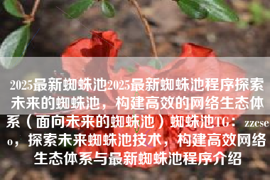 2025最新蜘蛛池2025最新蜘蛛池程序探索未来的蜘蛛池，构建高效的网络生态体系（面向未来的蜘蛛池）蜘蛛池TG：zzcseo，探索未来蜘蛛池技术，构建高效网络生态体系与最新蜘蛛池程序介绍