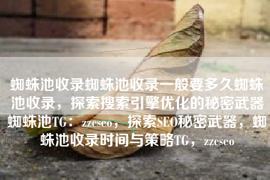 蜘蛛池收录蜘蛛池收录一般要多久蜘蛛池收录，探索搜索引擎优化的秘密武器蜘蛛池TG：zzcseo，探索SEO秘密武器，蜘蛛池收录时间与策略TG，zzcseo