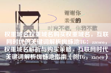 权重域名权重域名购买权重域名，互联网时代的关键词解析蜘蛛池TG：zzcseo，权重域名解析与购买策略，互联网时代关键词解析蜘蛛池指南（附TG，zzcseo）