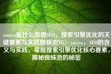 seoseo是什么意思SEO，搜索引擎优化的关键要素与实践蜘蛛池TG：zzcseo，SEO的含义与实践，掌握搜索引擎优化核心要素，揭秘蜘蛛池的秘密