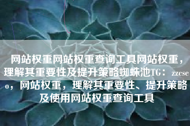 网站权重网站权重查询工具网站权重，理解其重要性及提升策略蜘蛛池TG：zzcseo，网站权重，理解其重要性、提升策略及使用网站权重查询工具