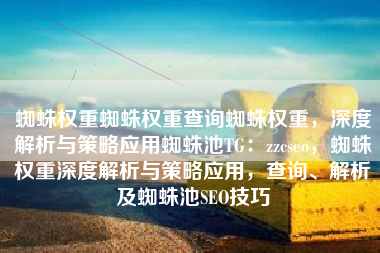 蜘蛛权重蜘蛛权重查询蜘蛛权重，深度解析与策略应用蜘蛛池TG：zzcseo，蜘蛛权重深度解析与策略应用，查询、解析及蜘蛛池SEO技巧