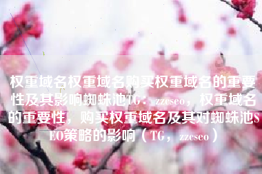 权重域名权重域名购买权重域名的重要性及其影响蜘蛛池TG：zzcseo，权重域名的重要性，购买权重域名及其对蜘蛛池SEO策略的影响（TG，zzcseo）