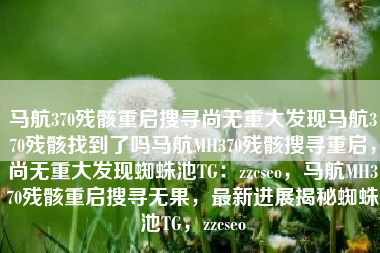 马航370残骸重启搜寻尚无重大发现马航370残骸找到了吗马航MH370残骸搜寻重启，尚无重大发现蜘蛛池TG：zzcseo，马航MH370残骸重启搜寻无果，最新进展揭秘蜘蛛池TG，zzcseo