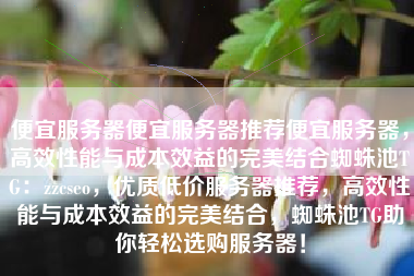 便宜服务器便宜服务器推荐便宜服务器，高效性能与成本效益的完美结合蜘蛛池TG：zzcseo，优质低价服务器推荐，高效性能与成本效益的完美结合，蜘蛛池TG助你轻松选购服务器！