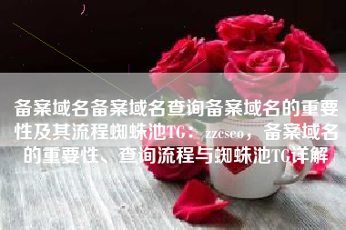 备案域名备案域名查询备案域名的重要性及其流程蜘蛛池TG：zzcseo，备案域名的重要性、查询流程与蜘蛛池TG详解