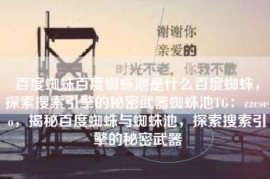 百度蜘蛛百度蜘蛛池是什么百度蜘蛛，探索搜索引擎的秘密武器蜘蛛池TG：zzcseo，揭秘百度蜘蛛与蜘蛛池，探索搜索引擎的秘密武器