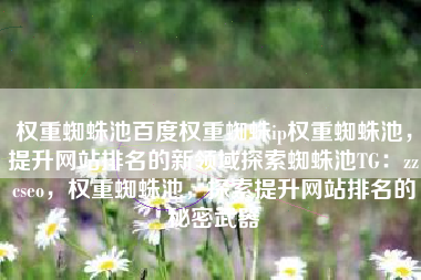 权重蜘蛛池百度权重蜘蛛ip权重蜘蛛池，提升网站排名的新领域探索蜘蛛池TG：zzcseo，权重蜘蛛池，探索提升网站排名的秘密武器