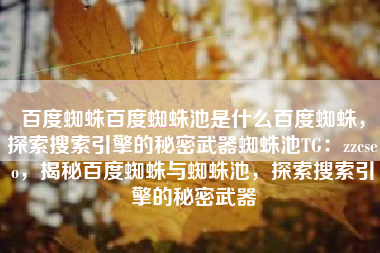 百度蜘蛛百度蜘蛛池是什么百度蜘蛛，探索搜索引擎的秘密武器蜘蛛池TG：zzcseo，揭秘百度蜘蛛与蜘蛛池，探索搜索引擎的秘密武器