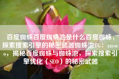 百度蜘蛛百度蜘蛛池是什么百度蜘蛛，探索搜索引擎的秘密武器蜘蛛池TG：zzcseo，揭秘百度蜘蛛与蜘蛛池，探索搜索引擎优化（SEO）的秘密武器