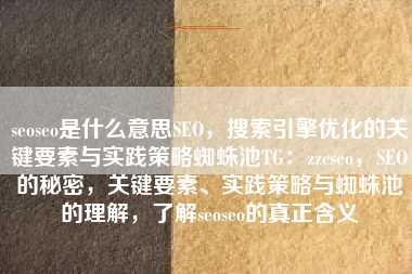 seoseo是什么意思SEO，搜索引擎优化的关键要素与实践策略蜘蛛池TG：zzcseo，SEO的秘密，关键要素、实践策略与蜘蛛池的理解，了解seoseo的真正含义