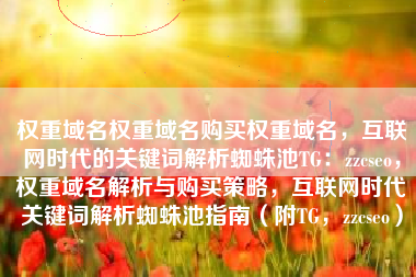 权重域名权重域名购买权重域名，互联网时代的关键词解析蜘蛛池TG：zzcseo，权重域名解析与购买策略，互联网时代关键词解析蜘蛛池指南（附TG，zzcseo）