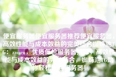 便宜服务器便宜服务器推荐便宜服务器，高效性能与成本效益的完美结合蜘蛛池TG：zzcseo，优质低价服务器推荐，高效性能与成本效益的完美结合，蜘蛛池TG助你轻松选购服务器！