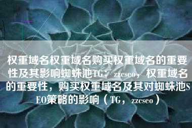 权重域名权重域名购买权重域名的重要性及其影响蜘蛛池TG：zzcseo，权重域名的重要性，购买权重域名及其对蜘蛛池SEO策略的影响（TG，zzcseo）