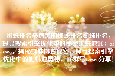 蜘蛛排名最厉害的蜘蛛排名蜘蛛排名，探寻搜索引擎优化中的秘密蜘蛛池TG：zzcseo，揭秘蜘蛛排名秘密，探寻搜索引擎优化中的蜘蛛池奥秘，TG群号zzcseo分享！