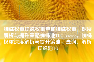 蜘蛛权重蜘蛛权重查询蜘蛛权重，深度解析与提升策略蜘蛛池TG：zzcseo，蜘蛛权重深度解析与提升策略，查询、解析蜘蛛池TG