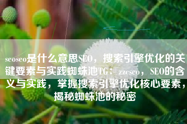 seoseo是什么意思SEO，搜索引擎优化的关键要素与实践蜘蛛池TG：zzcseo，SEO的含义与实践，掌握搜索引擎优化核心要素，揭秘蜘蛛池的秘密