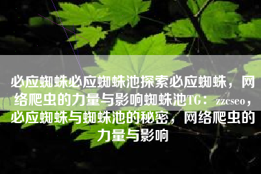 必应蜘蛛必应蜘蛛池探索必应蜘蛛，网络爬虫的力量与影响蜘蛛池TG：zzcseo，必应蜘蛛与蜘蛛池的秘密，网络爬虫的力量与影响
