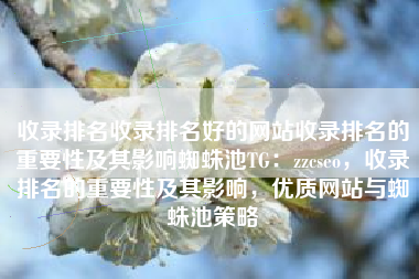 收录排名收录排名好的网站收录排名的重要性及其影响蜘蛛池TG：zzcseo，收录排名的重要性及其影响，优质网站与蜘蛛池策略