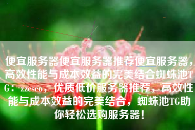 便宜服务器便宜服务器推荐便宜服务器，高效性能与成本效益的完美结合蜘蛛池TG：zzcseo，优质低价服务器推荐，高效性能与成本效益的完美结合，蜘蛛池TG助你轻松选购服务器！