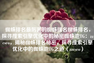 蜘蛛排名最厉害的蜘蛛排名蜘蛛排名，探寻搜索引擎优化中的秘密蜘蛛池TG：zzcseo，揭秘蜘蛛排名秘密，探寻搜索引擎优化中的蜘蛛池TG之道（zzcseo）