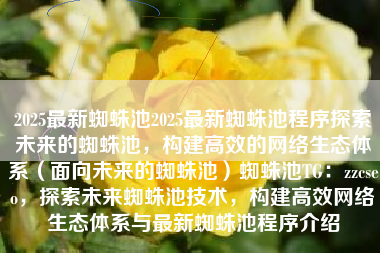 2025最新蜘蛛池2025最新蜘蛛池程序探索未来的蜘蛛池，构建高效的网络生态体系（面向未来的蜘蛛池）蜘蛛池TG：zzcseo，探索未来蜘蛛池技术，构建高效网络生态体系与最新蜘蛛池程序介绍