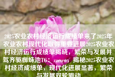 2025农业农村经济运行成绩单来了2025年农业农村现代化取得重要进展2025农业农村经济运行成绩单揭晓，繁荣与发展并驾齐驱蜘蛛池TG：zzcseo，揭秘2025农业农村经济成绩单，现代化进展显著，繁荣与发展双轮驱动