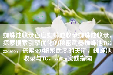 蜘蛛池收录百度蜘蛛池收录蜘蛛池收录，探索搜索引擎优化的秘密武器蜘蛛池TG：zzcseo，探索SEO秘密武器的关键，蜘蛛池收录与TG，zzcseo实践指南