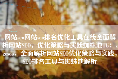 网站seo网站seo排名优化工具在线全面解析网站SEO，优化策略与实践蜘蛛池TG：zzcseo，全面解析网站SEO优化策略与实践，SEO排名工具与蜘蛛池解析