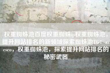权重蜘蛛池百度权重蜘蛛ip权重蜘蛛池，提升网站排名的新领域探索蜘蛛池TG：zzcseo，权重蜘蛛池，探索提升网站排名的秘密武器