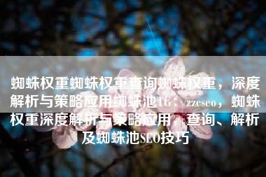 蜘蛛权重蜘蛛权重查询蜘蛛权重，深度解析与策略应用蜘蛛池TG：zzcseo，蜘蛛权重深度解析与策略应用，查询、解析及蜘蛛池SEO技巧