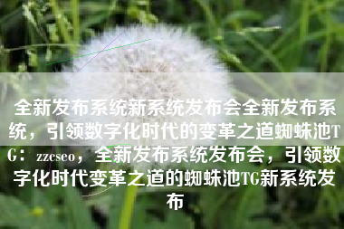 全新发布系统新系统发布会全新发布系统，引领数字化时代的变革之道蜘蛛池TG：zzcseo，全新发布系统发布会，引领数字化时代变革之道的蜘蛛池TG新系统发布