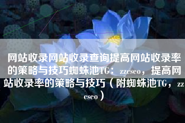 网站收录网站收录查询提高网站收录率的策略与技巧蜘蛛池TG：zzcseo，提高网站收录率的策略与技巧（附蜘蛛池TG，zzcseo）