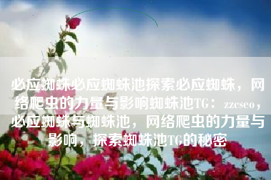 必应蜘蛛必应蜘蛛池探索必应蜘蛛，网络爬虫的力量与影响蜘蛛池TG：zzcseo，必应蜘蛛与蜘蛛池，网络爬虫的力量与影响，探索蜘蛛池TG的秘密