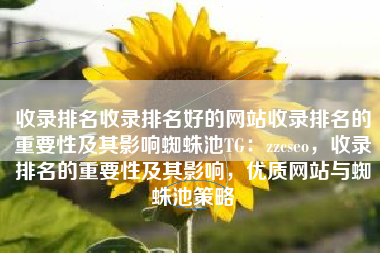 收录排名收录排名好的网站收录排名的重要性及其影响蜘蛛池TG：zzcseo，收录排名的重要性及其影响，优质网站与蜘蛛池策略