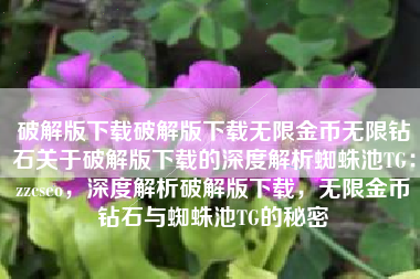 破解版下载破解版下载无限金币无限钻石关于破解版下载的深度解析蜘蛛池TG：zzcseo，深度解析破解版下载，无限金币钻石与蜘蛛池TG的秘密