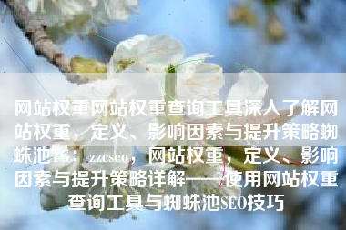 网站权重网站权重查询工具深入了解网站权重，定义、影响因素与提升策略蜘蛛池TG：zzcseo，网站权重，定义、影响因素与提升策略详解——使用网站权重查询工具与蜘蛛池SEO技巧