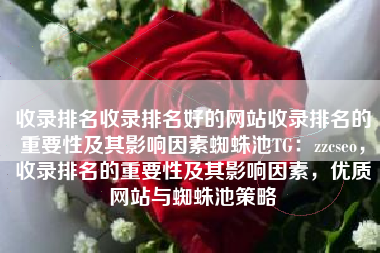 收录排名收录排名好的网站收录排名的重要性及其影响因素蜘蛛池TG：zzcseo，收录排名的重要性及其影响因素，优质网站与蜘蛛池策略