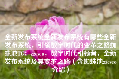 全新发布系统全新发布系统有哪些全新发布系统，引领数字时代的变革之路蜘蛛池TG：zzcseo，数字时代引领者，全新发布系统及其变革之路（含蜘蛛池zzcseo介绍）
