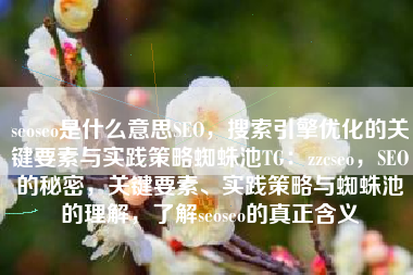 seoseo是什么意思SEO，搜索引擎优化的关键要素与实践策略蜘蛛池TG：zzcseo，SEO的秘密，关键要素、实践策略与蜘蛛池的理解，了解seoseo的真正含义