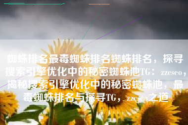 蜘蛛排名最毒蜘蛛排名蜘蛛排名，探寻搜索引擎优化中的秘密蜘蛛池TG：zzcseo，揭秘搜索引擎优化中的秘密蜘蛛池，最毒蜘蛛排名与探寻TG，zzcseo之道