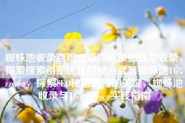 蜘蛛池收录百度蜘蛛池收录蜘蛛池收录，探索搜索引擎优化的秘密武器蜘蛛池TG：zzcseo，探索SEO秘密武器的关键，蜘蛛池收录与TG，zzcseo实践指南