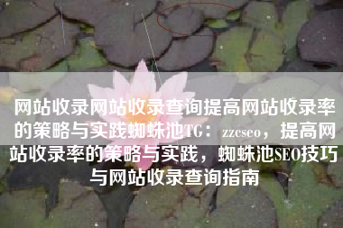 网站收录网站收录查询提高网站收录率的策略与实践蜘蛛池TG：zzcseo，提高网站收录率的策略与实践，蜘蛛池SEO技巧与网站收录查询指南