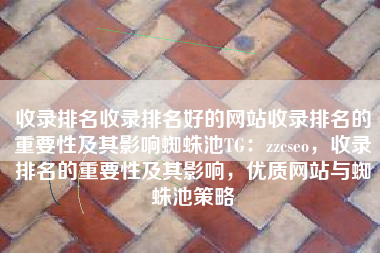 收录排名收录排名好的网站收录排名的重要性及其影响蜘蛛池TG：zzcseo，收录排名的重要性及其影响，优质网站与蜘蛛池策略