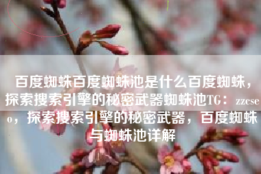 百度蜘蛛百度蜘蛛池是什么百度蜘蛛，探索搜索引擎的秘密武器蜘蛛池TG：zzcseo，探索搜索引擎的秘密武器，百度蜘蛛与蜘蛛池详解