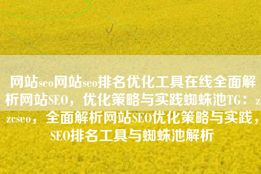 网站seo网站seo排名优化工具在线全面解析网站SEO，优化策略与实践蜘蛛池TG：zzcseo，全面解析网站SEO优化策略与实践，SEO排名工具与蜘蛛池解析